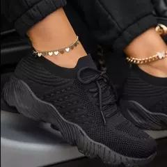 Sapatilhas femininas com cadarço de malha confortável, sapatos esportivos vulcanizados, cunhas volumosas, sapatos femininos casuais na internet