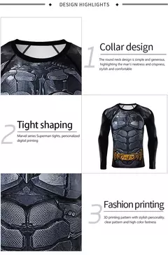 Super Hero manga comprida camisa de compressão masculina, camada base cueca, camisola esporte, ginásio t-shirt, fresco seco, impressão 3D - Wolf Magazine