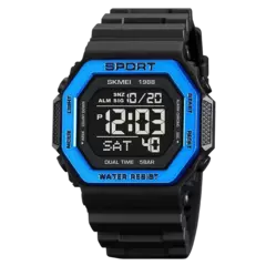 SKMEI-Relógio esportivo digital masculino, display LED, contagem regressiva militar, relógios de pulso à prova d'água, 1628, 1988