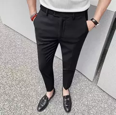 Calça justa para homens, terno de negócios masculino, calças de alfaiataria social, roupas de grife pretas, moda verão, 9, 2024 - loja online