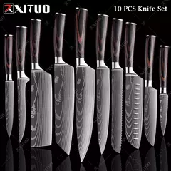 Imagem do XITUO-Laser Damasco Padrão Facas de Cozinha Set, Faca Chef, Ultra-Sharp, Santoku, Cutelo, Corte, Utilidade, Fruta, 1-10pcs