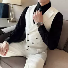 Blazers colete de peito duplo masculino, terno casual slim fit masculino, colete de ajuste de alta qualidade, roupas de marca primavera, 2023 € - loja online