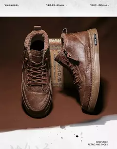 Bota de tornozelo de couro alta masculina, tênis masculino, algodão, negócio, casual, ao ar livre, moda, inverno - loja online