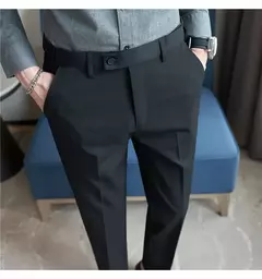 Calça de terno quente de pelúcia masculina, calça monocromática, cintura elástica, formal, negócios, fina, escritório, social, vestido, outono, inverno, 2023