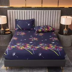 Poliéster ajustável dos desenhos animados cabido folha, King Bed Sheets, casal tampa de cama, travesseiro elástico capa, novo, excluindo
