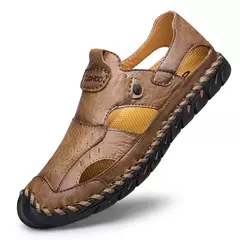 Tampão-sapatos de couro respirável para homens, sapatos de buraco oco, fundo macio, superfície macia, sandálias casuais - comprar online