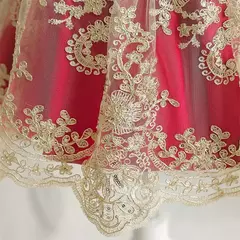 Imagem do Bordado Elegante Crianças Princesa Vestidos para Meninas Luxo Golden Lace Vintage Crianças Festival Party Gown Bebê Batismo Vestidos