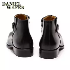 Imagem do Bota clássica de couro real masculina, botas básicas azuis, sapato de vestido