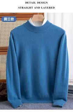 Imagem do Pulôver de malha de lã de gola meia alta masculino, suéter quente de cor sólida, blusa casual de negócios 100% lã, outono inverno