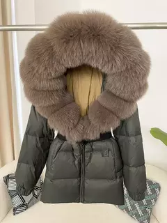 Oftbuy 2024 jaqueta de inverno feminina gola de pele de raposa natural real com capuz grosso quente 90% pato branco para baixo casaco feminino streetwear casual - comprar online