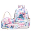 Disney Cartoon School Bookbag para crianças, Lilo e Stitch Student, Boy and Girl Schoolbag, mochila colorida com lancheira, adolescente, 3pcs por conjunto