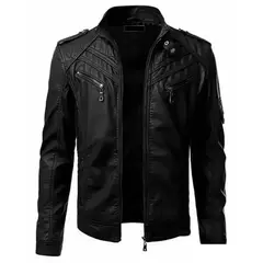 Jaqueta masculina de couro PU falso, casacos masculinos slim fit, outwear preto na internet