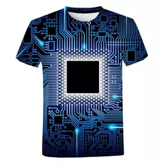 Camiseta gráfica de placa de circuito impresso 3D masculina e feminina, camiseta casual, chip eletrônico, camiseta criativa, tops de ginástica de verão - loja online