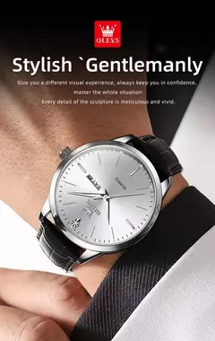 Imagem do OLEVS-Relógio Quartz Masculino, Relógio de Pulso em Couro, Big Dial, Calendário Duplo, Impermeável, Luminoso, Top Brand, Moda, 2935, 43mm