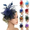 Chapéu Fascinator para Mulheres, Tea Party Headband, Coquetel De Casamento Malha, Penas De Flores, Grampo De Cabelo
