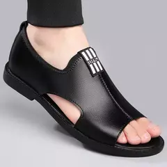 Sandálias de couro para homens, sapatos de praia confortáveis, chinelos casuais ao ar livre, chinelos de marca de moda na internet
