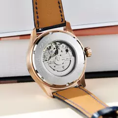 Oblvlo-relógio mecânico automático masculino, relógio impermeável, pulseira de couro, estrela de terra luminosa, prenda casual, moda simples, GC - loja online