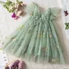 Vestido de malha bordado feminino, Alça de fada, Asas de arco traseiro, Princesa, Aniversário, Doces Bebés, Verão