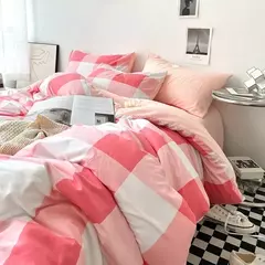 Conjunto de roupa de cama de algodão lavado, listrado, grade, lençol minimalista, consolador, capa de edredão rainha, duplo para meninos e meninas na internet