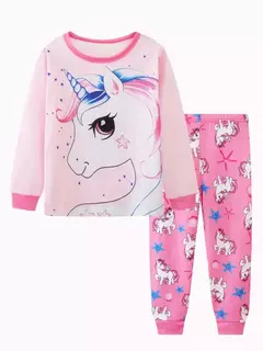 Unicórnio cartoon pijama para meninas, manga longa, duas peças set - comprar online