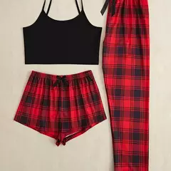 Imagem do Conjunto de pijama casual feminino, shorts e calças suspensas, laço para casa, moda, atacado, 3 peças