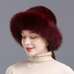 Chapéu de pele de vison genuíno para mulheres Boné de malha natural Gorros luxuosos Headwear de malha artesanal Pele de raposa real, moda inverno quente, nova - comprar online
