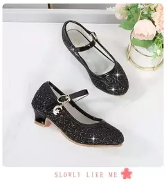 Sapato de salto alto de cristal infantil, sandálias de cristal, fivela, princesa sapato de dança, desempenho estudantil, couro, meninas, moda - Wolf Magazine