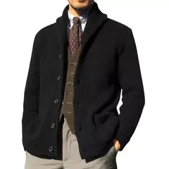 Homens casaco de malha lapela manga comprida bolsos engrossados cardigan camisola masculina outono botões sólidos placket casaco de malha para o trabalho na internet