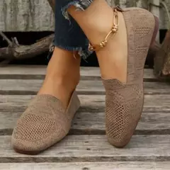 Cor sólida dedo do pé quadrado malha mocassins rasos mulheres apartamentos sapatos de fundo macio malha ballet apartamentos sapatos casuais deslizamento em sapatos de barco na internet