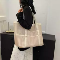 Bolsa de praia de malha portátil para mulheres, maquiagem, bolsa de lavagem, organizador de banho, Shopper Totes, verão - Wolf Magazine