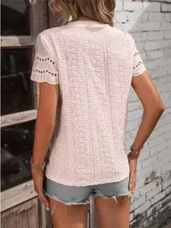 Camiseta feminina de algodão topos 2024 verão rua oco para fora simples cor sólida v camisa casual y2k t camisa branca blusa mujer moda - loja online