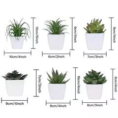 Mini suculenta artificial planta verde plástico Wwhite bacia, Home Window Sill, Restaurante Desktop Bookshelf Decoração, 6pcs por conjunto - Wolf Magazine