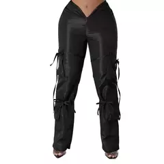 Mulheres cintura frontal V calças largas, monocromáticas calças cargo, Ruched calças Traf de grandes dimensões, moda streetwear, Petite Sweatpant, XXL - loja online
