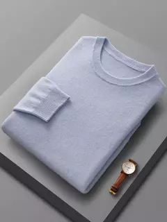 Pulôver de lã merino para homens, 100% lã pura, gola O, manga longa, malha de cashmere, roupas femininas, graça, primavera e outono - comprar online