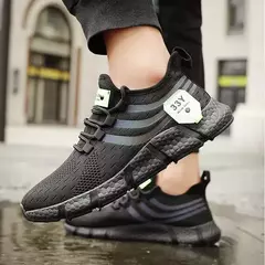 Sapatilhas esportivas de malha leve respirável masculina, tênis casual ao ar livre, tênis preto, corrida atlética, tênis para caminhada - comprar online
