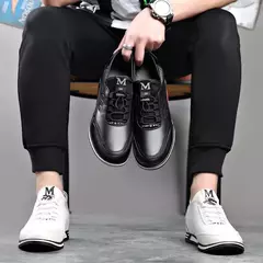 Sapato de couro verdadeiro masculino, tênis casual na moda, aumento de altura invisível de 6cm a 8cm, temporada verão na internet
