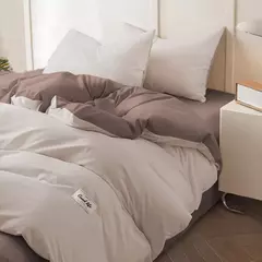 YanYangTian-Roupa de cama, Algodão lavado, 4 peças, Conjunto de lençóis, Conforto, Sólido, Natal, Casal, Capa de edredão