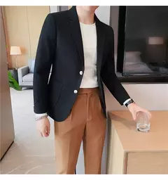 Casaco de peito único masculino, blazer slim fit, blazers grandes, casacos elegantes de luxo, outwear casual coreano para casamento - comprar online
