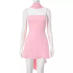 CUTENOVA-Mini vestido monocromático de cintura alta feminino, sem alças, sem costas, fita, sem mangas, vestido de noite, rosa, monocromático, sexy, verão, 2024 - comprar online