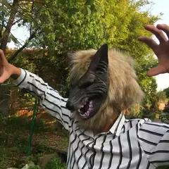 Máscara de festa do lobisomem para homens e mulheres, luvas de lobo, Cosplay, Halloween, Látex, Borracha, Cabeça, Cabelo, Assustador
