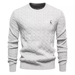 AIOPESON-Suéteres masculinos de algodão bordados em girafa, pulôver com gola redonda, clássico estampado torção, malha masculina - comprar online