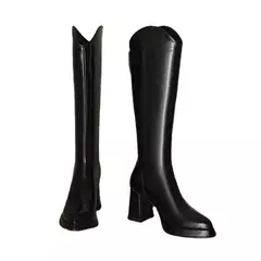Imagem do Bota alta de joelho para mulheres, sapatos de salto grosso, marrom quente, longo, moda, novo, inverno, 2022