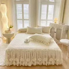 Colcha de verão chique látex na cama, saia de renda, tampa de cama dupla, colchão de dormir, lavável, macio com 2 fronhas - comprar online