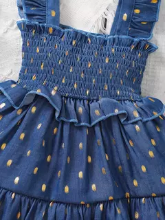 Baby Girl's Golden Dot Slip Dress, Criança Princesa Vestidos com Headband, Moda Verão, Festa, 3-24Meses Infantil, 2Pcs Set na internet
