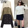 TRAF-Casaco de manga comprida com botões, casacos curtos, Casacos elegantes, Demi-temporada, inverno, outono