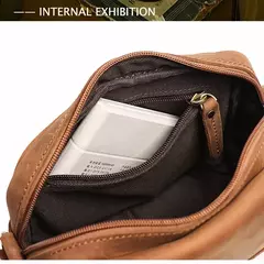 Bolsa de ombro retrô de couro genuíno masculina, grande capacidade, bolsa transversal diagonal, bolsa pequena para iPad, cavalo louco