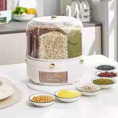 Cozinha Caixa De Armazenamento Com 360 Graus De Rotação, Distribuidor De Arroz, Selado, Cereal Seco, Balde De Grão, À Prova De Umidade, Recipiente De Alimento