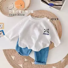 Camiseta infantil de manga comprida, algodão puro, camisa base, desenho animado estampado, primavera e outono, bebê, meninos e meninas - Wolf Magazine