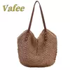 Bolsa de praia de palha feminina, bolsa de ombro grande para férias, bolsa macia, verão