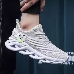 Tênis de corrida casual masculino, tênis de corrida, tênis de malha respirável, calçados esportivos leves que absorvem choques, branco, preto, ao ar livre